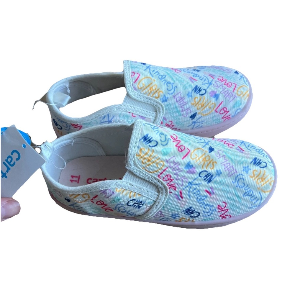 Carter's Nettie Toddler Shoes Slip On Words White Size 11‎ Kids Comfortable